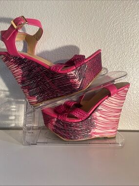 Shoe Republic LA Vibrant Hot Pink Braided Wedge Sandals